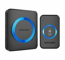 Wireless Doorbell Tecknet Plug-in Cordless Door Chime Kit With 1000FT Range 52 Chimes 4 Level Volume No Batteries Required For Receiver Black
