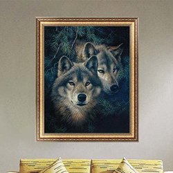 Lays Diy 5D Mosaic Diamond Painting Embroidery Kit Two Wolves Cross Stitch Home Decor