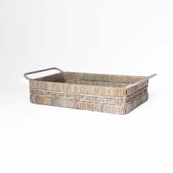 Rattan Deep Tray - L - 15 Cm Height With Handles
