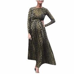 Maternity Dress Leopard High Waist Maternity Clothes Crewneck Pregnancy Clothing Woman Dress Long Sleeve Dresses