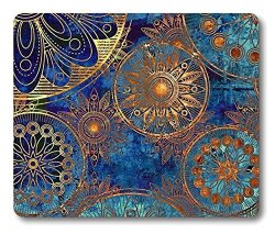 Belkin Mouse Pad For Office Computer Laptop & Mac - Durable & Comfortable & Lightweight For Easy Typing-art Grunge Stylized Damask Pattern With Circles Floral Ornament In Blue