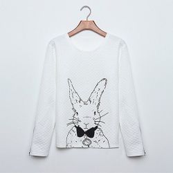 Women Ladies Lovely Animal Printed Long Sleeve O Neck Sweatshirt - White Xxxl