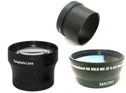 Wide + Tele Lens + Tube Adapter Bundle For Canon Powershot S2IS Canon S3IS Canon S5IS