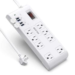 Power Strip Surge Protector With USB By Bestek Multi Plug Outlet With 8-OUTLET 4 USB Charging Ports QC3.0 And 6-FOOT Long Flat
