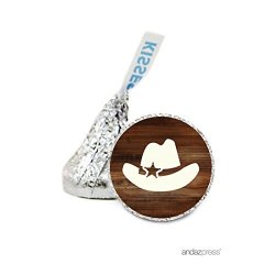 Press Andaz Chocolate Drop Labels Stickers Birthday Cowboy Hat Boy 216-pack For Hershey's Kisses Party Favors Gifts Decorations