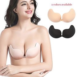 Adhesive Bras Invisible Bra Strapless Self Adhesive Reusable Padded Invisible Bra Backless Silicone Push-up Bras For Women B Beige