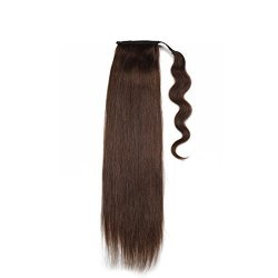 Straight Ponytail Hair Extensions Human Hair Double Weft Brazilian Unprocessed Virgin Hair Clip Ins Top Grade 7A 100G 16" Dark Brown