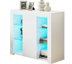 Storage Cabinet Sideboard Adjustable LED Light Shelf Organizer - White