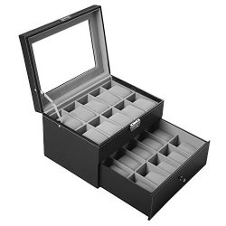 Watch Box For Men 20 Watch Display Case Organizer With Pu Leather Watch Storage Case Black