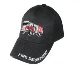 Child's Fire Fighter Fireman Department Cap Hat W 3-D Truck Engine - Black