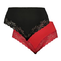 Donnay Plus Size Donna 2 Pack High- Waist Brief With Lace - Black & Red