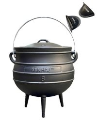 Minhaj - Cast Iron Potjie Pot Size 8 With 2 Silicone Gloves