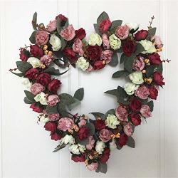 Vintage Art Simulation Rose Flowers Wreath 14 Wheart Shaped Valentine's Day Wreath Heart-shaped Rose Garland For Front Door Home Festival Celebration Party Wedding Decor