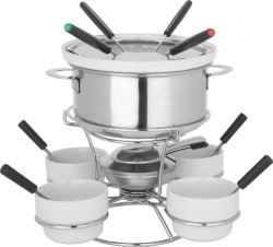 Trudeau Home Presence Fenty 44 Ounce Stainless Steel Fondue Set With Lazy Susan - 17 Piece