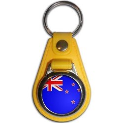 New Zealand Flag - Yellow Plastic Metal Medallion Coulor Key Ring