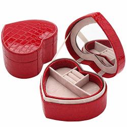 Thyway Pu Heart Shaped Leather Jewelry Box Double Layers With Mirror For Earrings Necklace Rings
