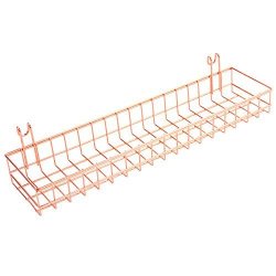 Rose Gold Basket For Gridwall grid Panel Wall Mount Hanging Organizer Wire Metal Storage Shelf Rack Idea For Wall Decor Size 15.7" X 3.9" X 2