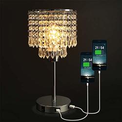 Crystal Bedside Table Lamp With Dual USB Charging Port Acaxin Nightstand Lamp With Elegant Shade Decorative Desk Lamp For Bedrooms living Room dining Room kitchen