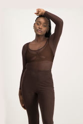 Zola Mesh Long Sleeve Bodysuit - Pinecone - S