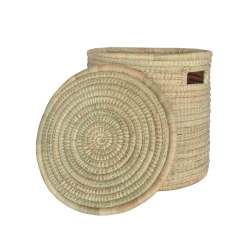 Lidded Natural Woven Storage Basket - Large