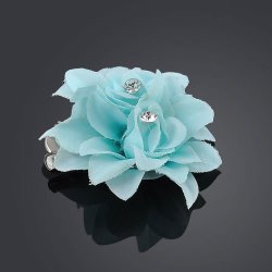 Hairclip With 2 Sky Blue Flowers With Rhinestone Centre - Perfect 4 Flowergirl Bridesmaid