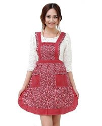 Hyzrz Newly Cute Pastoral Style Fashion Flower Pattern Housewife Home Chef Cooking Cotton Apron Bib With Pockets 6