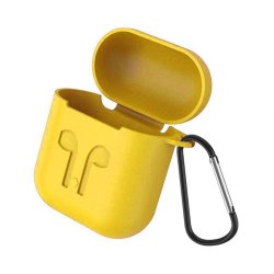Protective Silicone Cover For Apple Airpods Charging Case With Detachable Clip Yellow