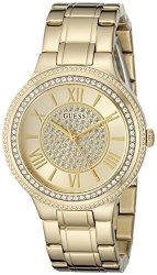 Guess Women's U0637L2 Dressy Gold-tone Watch With Champagne Dial Crystal-accented Bezel And Stainless Steel Pilot Buckle