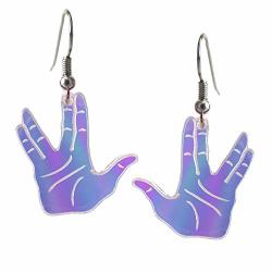 Spock Vulcan Salute Hand Gesture Iridescent Dangle Earrings Live Long And Prosper Star Trek Jewelry