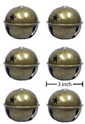 Charmed Large Size Christmas Star Cutout Jingle Bell Ornament 3" Pack Of 6 Brass