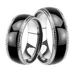 Laraso & Co His And Hers Black Wedding Rings Set Matching Wedding Bands Ring Set For Him And Her
