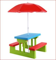 Costway Made With Durable Plastic Portable Lightweight 4 Seat Kids Picnic Table With Uv Protection Umbrella Garden Yard Folding Children Bench- No Tools Are