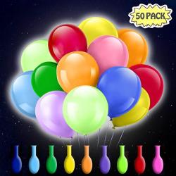 50 Pack LED Light Up Balloons Zodight 9 Colors Flashing Lights Glow Latex Balloons For Party Birthday Wedding Festival Decorations Fillable With Helium Or Air