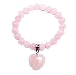 Heart Charm Rose Quartz Bracelet Real Stones Powerful Heart Chakra Stone Yoga Jewelry - Semi-precious Stones Usa Handmade