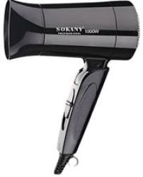 Sokany Foldable MINI Hair Dryer Black- Compact Lightweight 1000W Power Rated 2 X Speed Settings Styling Nozzle Attachment Foldable Handle Colour Black Retail Box