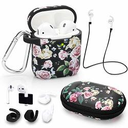 Airpods Case Cover For Apple Airpods 2&1 Wireless Charging Case With Airpods Accessories Keychain skin strap earhooks storage Case Filoto Cute Airpods Apple Silicone Case Purple Rose