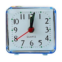 Dingji Alarm Clock Portable Square Small Bed Compact Travel Quartz Beep Alarm Clock Blue