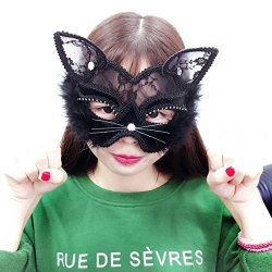 Venetian Black Cat Mask - Masquerade Costume Half Face Eye Mask for Kids  and Adults