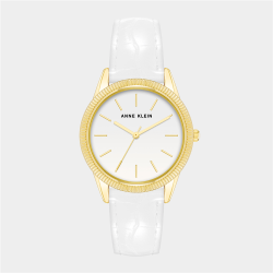 Anne Klein Gold Plated White Faux Leather Watch