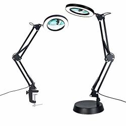 Addie Magnifying Desk Lamp 2-IN-1 Daylight Bright LED Magnifier Lamp With Utility Clamp Cool White warm White Full Spectrum Magnifier Glass With Light For Reading