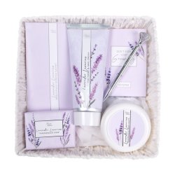 Natures Edition Pamper Basket With Bath Salts 160G Soap Bar 125G Hand&body Cream 200ML Notepad Scented Sachets And Pen Lavender