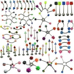 Crazypiercing Lot Of 110PCS Body Jewelry Piercing Eyebrow Navel Belly Tongue Lip Bar Ring