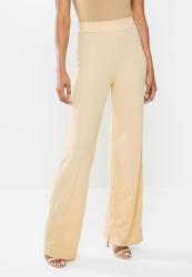 Missguided Petite Ribbed Wide Leg Trouser - Beige