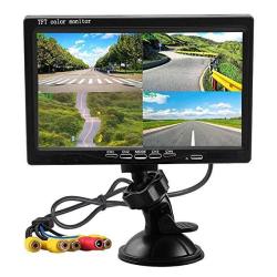 Podofo 7 Inch HD 4 Split Quad Video Displays Tft Lcd Rear View Monitor For Car Backup Camera Kit & Home Surveillance Security System