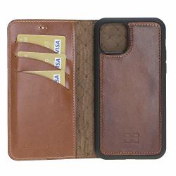 Bouletta Handmade Genuine Leather Protective Magnetic Detachable Wallet Phone Case With Rfid Protection For Apple Iphone 11 Xi 6.1" Rustic Tan