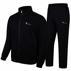 Ysento Men's Activewear Fleece Tracksuit 2 Pieces Full Zip Athletic Sweat Suits Set Black Size M