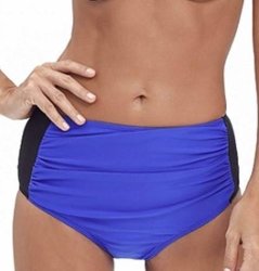 Side Colour Block High Waist Bikini Bottom - Black blue
