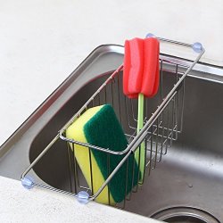 Kitchen Sponge Holder Aiduy Adjustable Sink Caddy Brush Soap Dish Scrubber Drainer Rack - Stainless Steel