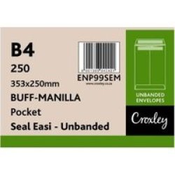 B4 Brown Seal Easi Unbanded Prestic Manilla Plain Pockets Box Of 250