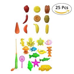 Baby Magnetic Fishing Toy Set 25 Piece Bathtub Fishing Toy Storingvegetablesfruits Pool Floating Fishing Learning Education Play Set Outdoor Fun Fishing Game For Christmas